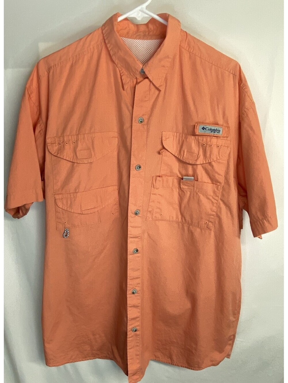 Columbia PFG Bahama Shirt Mens Coral Cotton Button Down Short Sleeve Casual Top